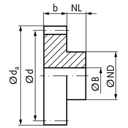 Stirnzahnräder aus Stahl, Modul 6  Zahnbreite 50 mm, mit Nabe, Technische Zeichnung