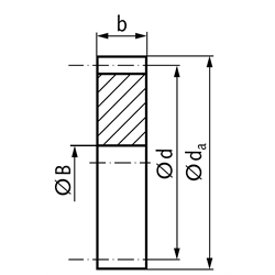 Stirnzahnräder aus Stahl, Modul 2,5  Zahnbreite 20 mm, ohne Nabe, Technische Zeichnung