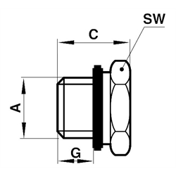 Stopfen mit Dichtring Gewinde G1/8A , Technische Zeichnung