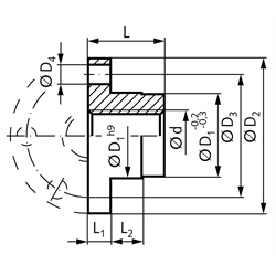 Einbaufertige Flanschmutter EFM lang mit Trapezgewinde DIN 103 Tr.40x7 eingängig rechts Rotguss RG7, Technische Zeichnung