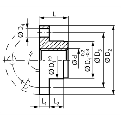 Einbaufertige Flanschmutter mit Trapezgewinde DIN 103 Tr. 40 x 14 P7 zweigängig rechts Rotguss Rg7, Technische Zeichnung