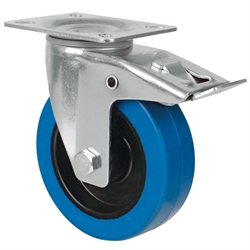 Transportrolle mit Lochplatte Elastik-Vollgummirad blau Lenkrolle mit Feststeller Rad-Ø 200, Produktphoto