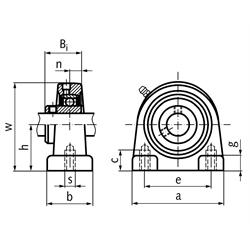 Kugelstehlager UCPA 205 Bohrung 25mm Gehäuse aus Grauguss, Technische Zeichnung