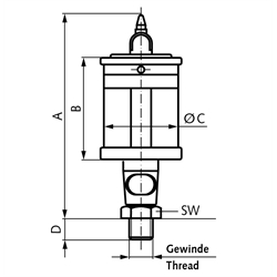 Tropföler UNI mit Regulierung von oben Inhalt 200 ml Gewinde G 1/4" , Technische Zeichnung