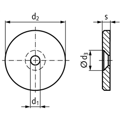 Vorlegescheibe für M6 Außen-Ø 52mm Stärke 6mm Stahl brüniert, Technische Zeichnung