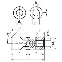 Präzisions-Wellengelenk WER DIN 808 einfach Bohrung 20H7
Edelstahl 1.4301 Gesamtlänge 108mm Außendurchmesser 40mm
, Technische Zeichnung