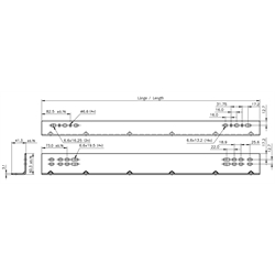 Winkelbefestigungssatz DZ 634 für Auszugschienen 9301, 9307 und 9308 Winkellänge 406mm 2 Winkel mit 4 Schrauben, Muttern und Scheiben , Technische Zeichnung