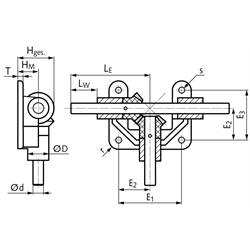 Offenes Winkelgetriebe OW3 mit Kegelrädern aus Polyacetal Wellen aus Edelstahl Ø 15mm Modul 3 16 Zähne Übersetzung 1:1 Ausführung 30L, Technische Zeichnung