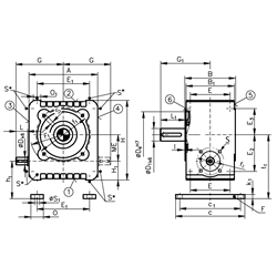 Schneckengetriebe ZM/I Ausführung A Größe 80 i=53:1 Abtriebswelle Seite 6 (Betriebsanleitung im Internet unter www.maedler.de im Bereich Downloads), Technische Zeichnung