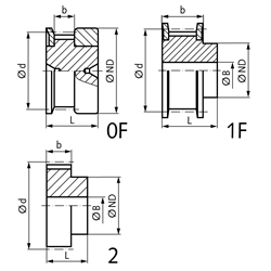 Zahnriemenräder T2,5 für Riemenbreite 6 mm aus Aluminium, Technische Zeichnung