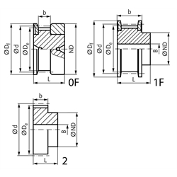 Normzahnriemenrad aus Aluminium Teilung MXL 16 Zähne für Riemenbreite 012 , Technische Zeichnung