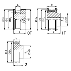 Normzahnriemenrad aus Aluminium Teilung MXL 60 Zähne für Riemenbreite 012 , Technische Zeichnung