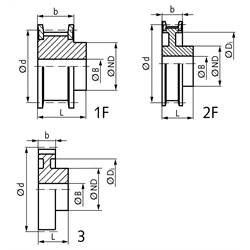 HTD-Zahnriemenrad aus Stahl Profil 8M 26 Zähne für Riemenbreite 20mm , Technische Zeichnung