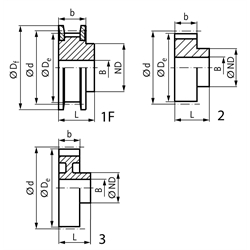 Normzahnriemenrad aus Aluminium Teilung XL 40 Zähne für Riemenbreite 025 , Technische Zeichnung