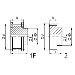 Zahnriemenrad aus Aluminium Profil T5 13 Zähne für Riemenbreite 10 mm 21 T5/13-2, Technische Zeichnung