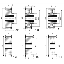 Zahnriemenräder HTD 8M-Taper für Riemenbreite 30 mm, Technische Zeichnung