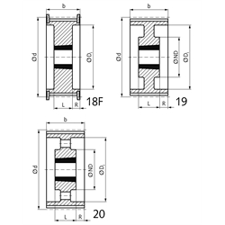 HTD-Zahnriemenrad aus Stahl Profil 14M 56 Zähne für Riemenbreite 40mm für Taper-Spannbuchse 3020 , Technische Zeichnung