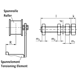 Schraubensatz für Spannrollen/Umlenkrollen TS M12x70 Stahl verzinkt, Technische Zeichnung