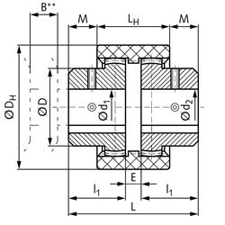 Nabenteil für Zahnkupplung BOS II Baugröße 14 Bohrung vorgebohrt 5mm Sintermetall Nabendurchmesser 25mm Länge 20mm, Technische Zeichnung