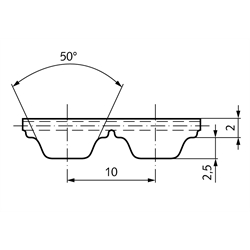 PU-Zahnriemen Profil AT10 Breite 32mm Wirklänge 730mm Zähnezahl 73 32 AT10/730 , Technische Zeichnung