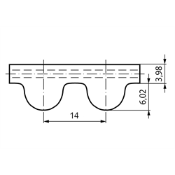 HTD-Zahnriemen Neopren Profil 14M Breite 55mm Wirklänge 2450mm Zähnezahl 175 , Technische Zeichnung