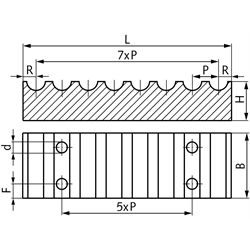 Klemmplatte aus Aluminium für Zahnriemen Profil HTD 14M Riemenbreite 115mm , Technische Zeichnung