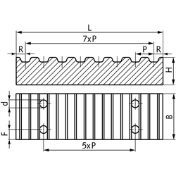 Klemmplatte aus Aluminium für Zahnriemen Profil AT10 Riemenbreite 100mm , Technische Zeichnung