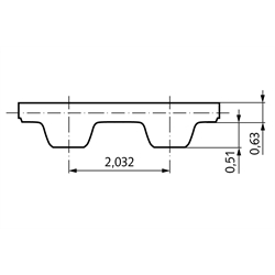 Normzahnriemen 44 MXL 012 55 Zähne Länge 111,7mm Riemenbreite 3,2mm, Technische Zeichnung