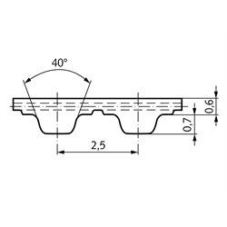 PU-Zahnriemen Profil T2,5 Breite 10mm Wirklänge 915mm Zähnezahl 366 10 T2,5/915 , Technische Zeichnung