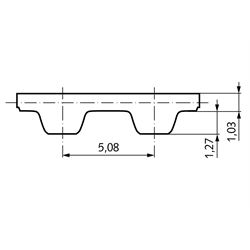 Normzahnriemen Neopren 80 XL 025 40 Zähne Länge 203,2mm Riemenbreite 6,35mm , Technische Zeichnung