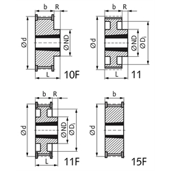 Zahnriemenrad aus Stahl Profil AT10 24 Zähne für Riemenbreite 16mm für Taper-Spannbuchse 1210, Technische Zeichnung