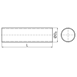 Zahnwelle HTD Profil 8M 17 Zähne Länge 200mm Material Aluminium, Technische Zeichnung