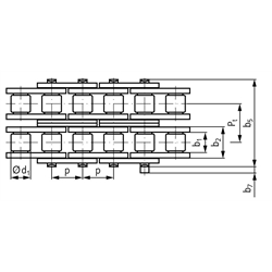 Selbstschmierende Zweifach-Rollenkette Lambda 08 B-2, Technische Zeichnung