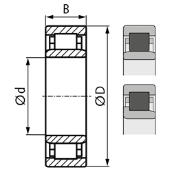 SKF Zylinderrollenlager NJ 203 ECP/C3 einreihig Innen-Ø 17mm Außen-Ø 40mm Breite 12mm Lagerluft C3, Technische Zeichnung