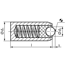 Federndes Druckstück d1=4mm glatt ohne Bund mit beweglicher Kugel Edelstahl, Technische Zeichnung