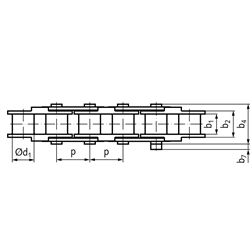 Kette KE-Eco ähnlich 10 B-1 Teilung 5/8x3/8" Innenglieder aus Kunststoff, Außenglieder aus 1.4301, Technische Zeichnung