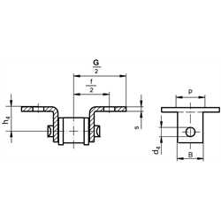 Federverschlussglieder mit Winkellaschen K1, schmale Form, zweiseitig, Edelstahl, Technische Zeichnung