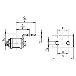 Rostfreies Federverschlussglied mit einseitiger Winkellasche 16 B-1-K2 Edelstahl 1.4301, Technische Zeichnung