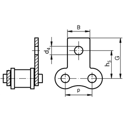 Federverschlussglied mit einseitiger Flachlasche 16 B-1-M1 , Technische Zeichnung