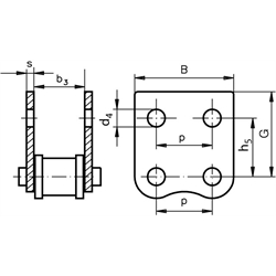 Rostfreies Federverschlussglied mit beidseitiger Flachlasche 16 B-1-M2 Edelstahl 1.4301, Technische Zeichnung